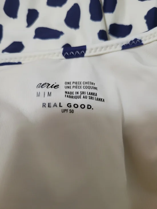aerie White One-Piece Swimsuit with Navy Spot Print and Keyhole Size M - Picture 3 of 3